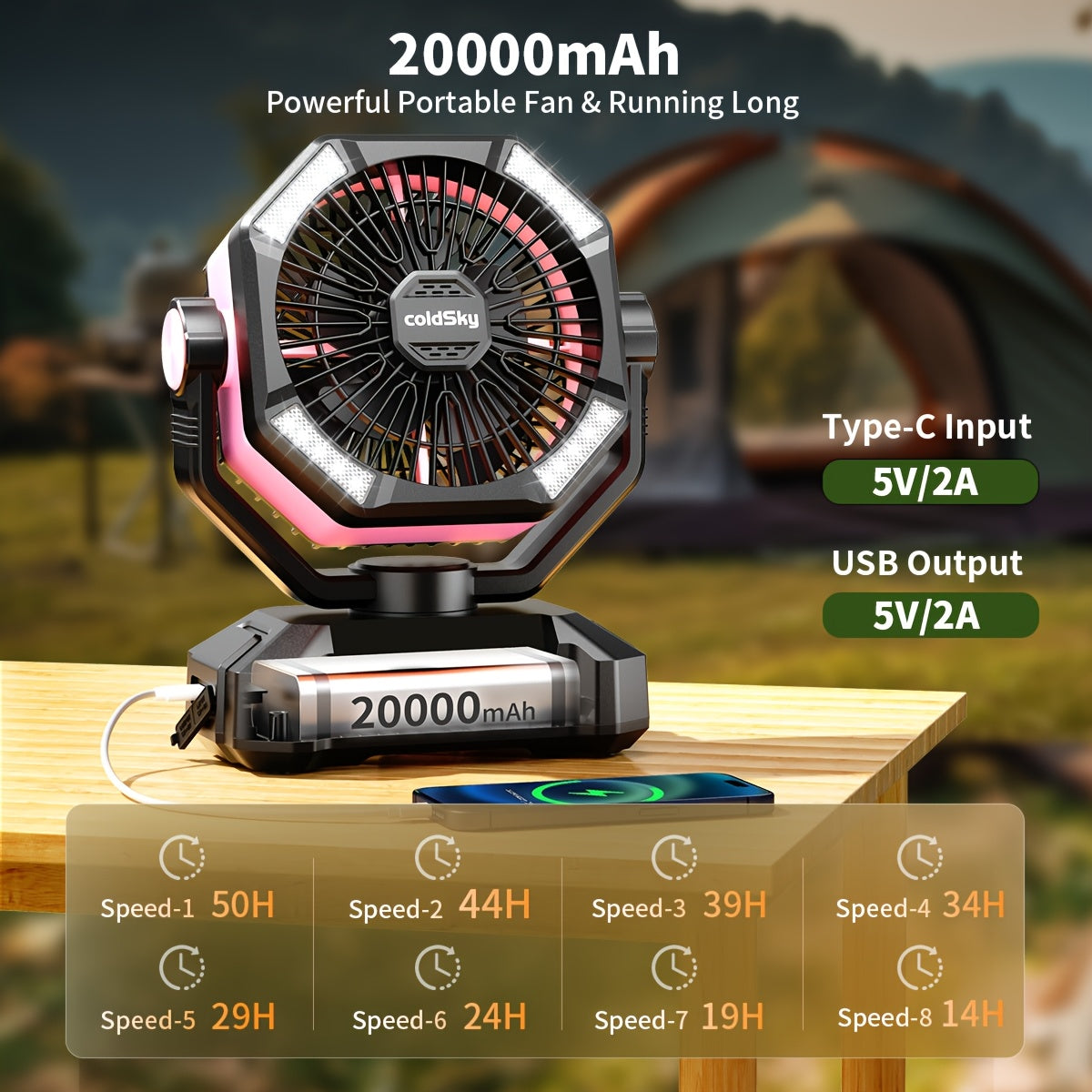 StormLite - 20000mAh Dual-Motor Desk/Outdoor Fan, Portable Battery Fan