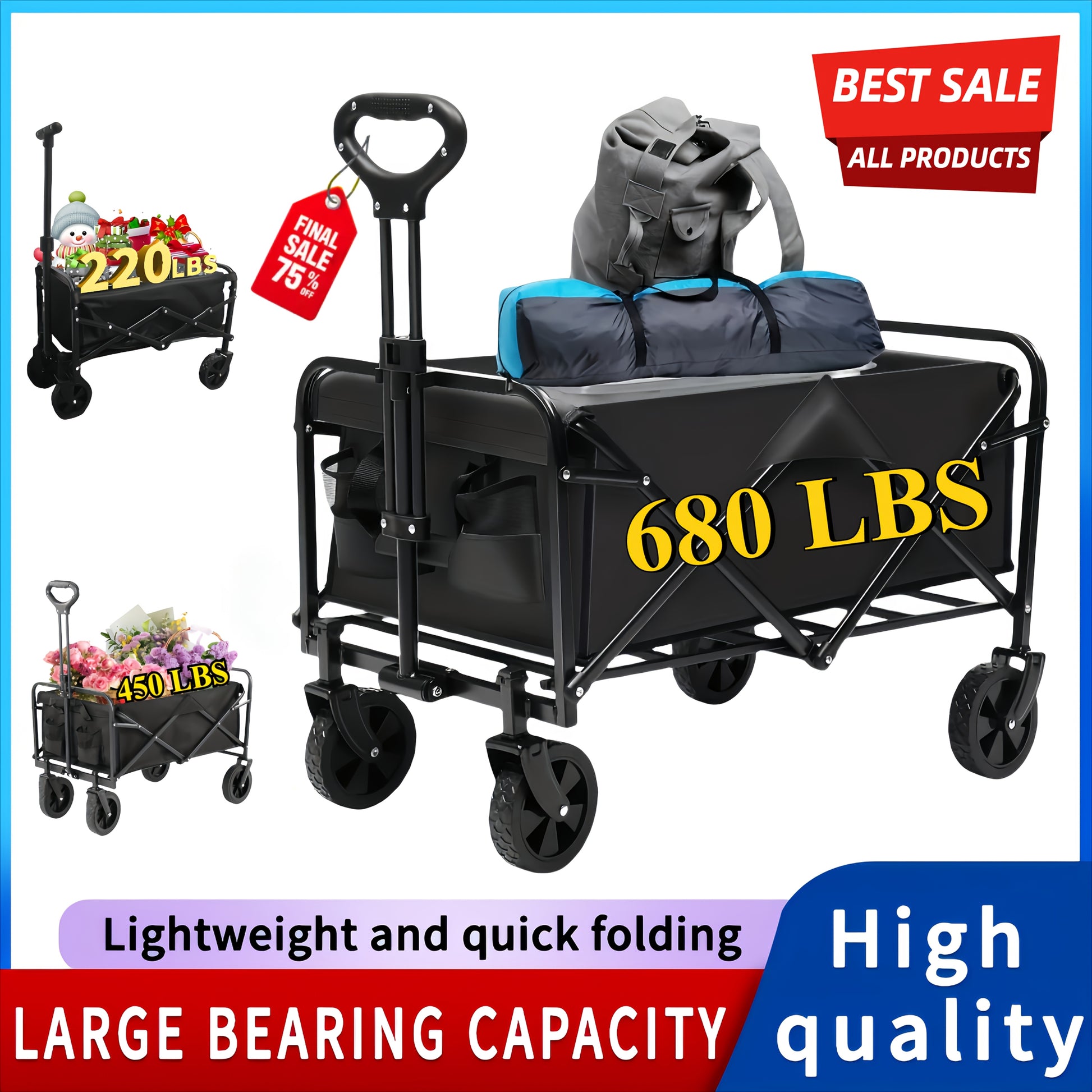 MaxLoad - Heavy Duty Folding Utility Wagon, Outdoor Collapsible Cart