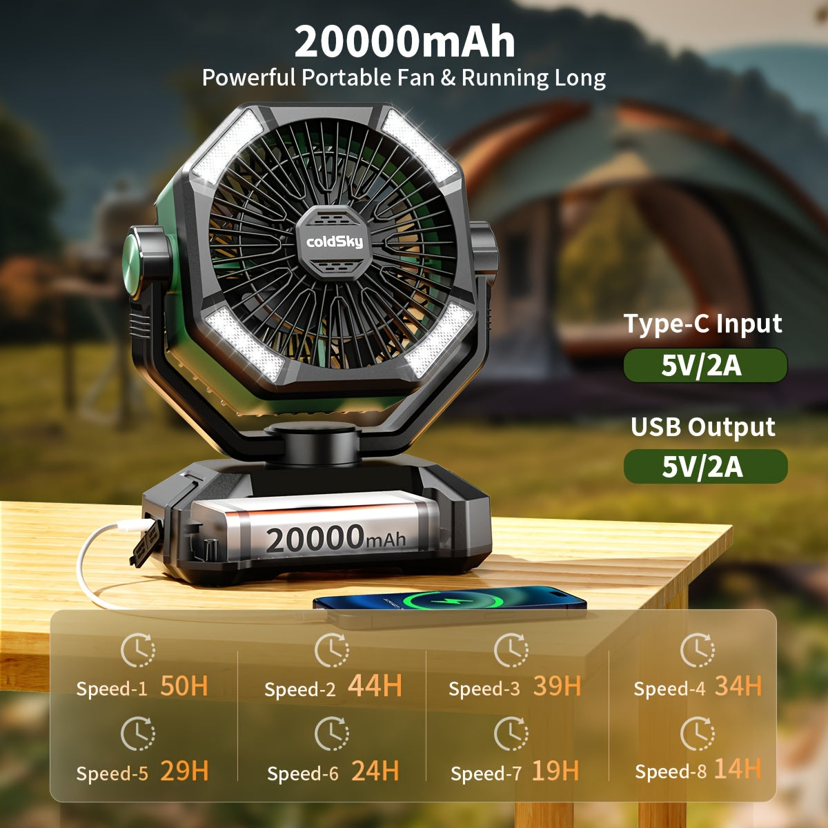 StormLite - 20000mAh Dual-Motor Desk/Outdoor Fan, Portable Battery Fan