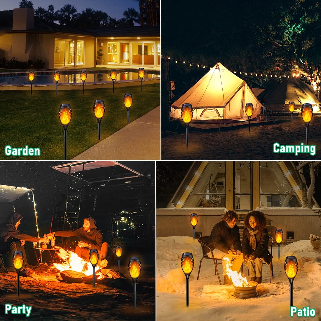 FlameLights - Solar Torch Lights Outdoor Flickering Flame, Weatherproof, Rechargeable, Garden, Patio - Warm White