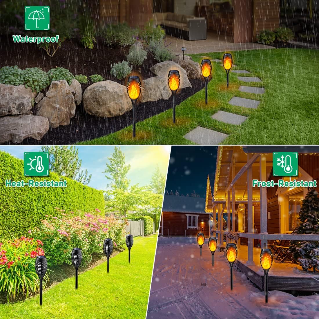 FlameLights - Solar Torch Lights Outdoor Flickering Flame, Weatherproof, Rechargeable, Garden, Patio - Warm White