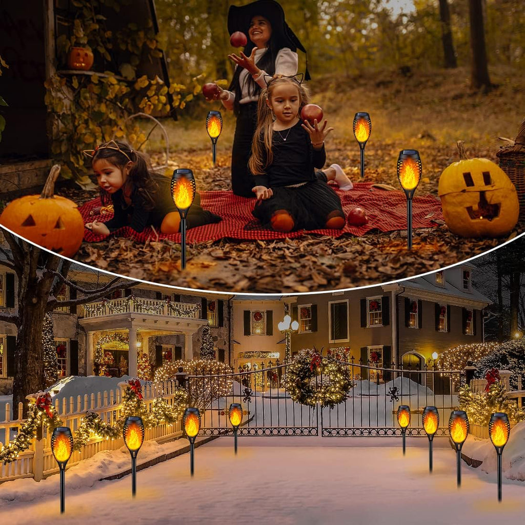 FlameLights - Solar Torch Lights Outdoor Flickering Flame, Weatherproof, Rechargeable, Garden, Patio - Warm White