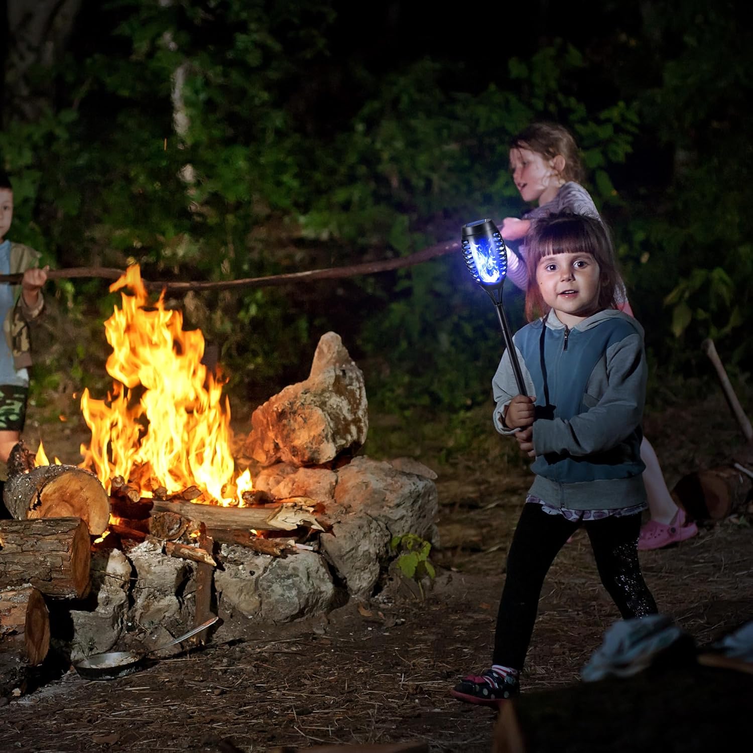 FlameLights - Solar Torch Lights Outdoor Flickering Flame, Weatherproof, Rechargeable, Garden, Patio - Blue