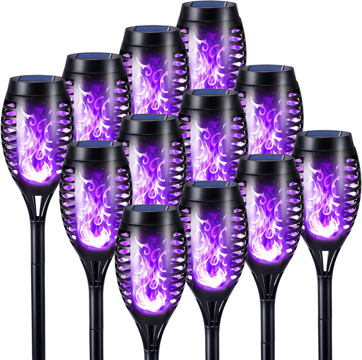 FlameLights - Solar Torch Lights Outdoor Flickering Flame, Weatherproof, Rechargeable, Garden, Patio - Purple