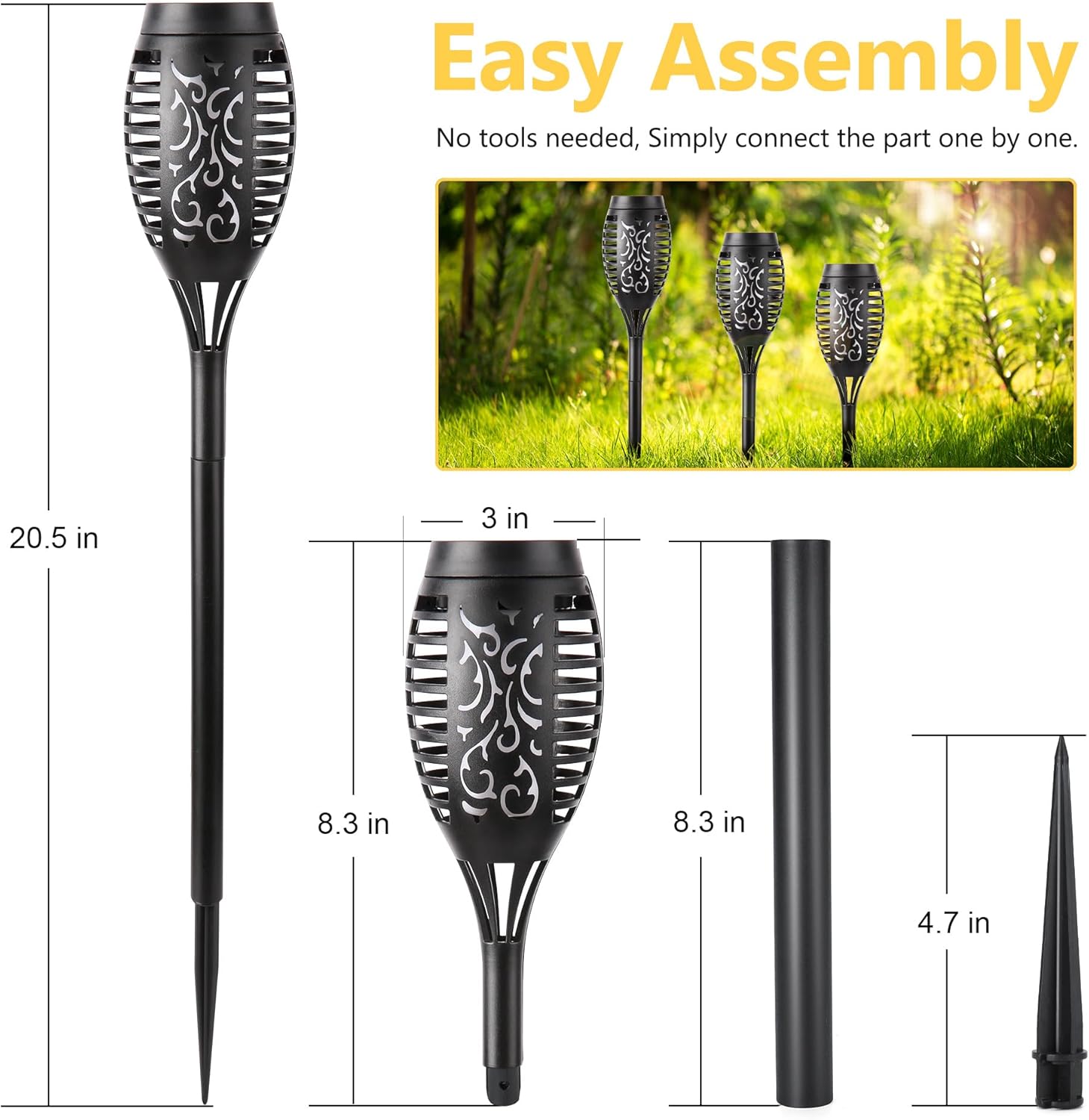 FlameLights - Solar Torch Lights Outdoor Flickering Flame, Weatherproof, Rechargeable, Garden, Patio - Purple