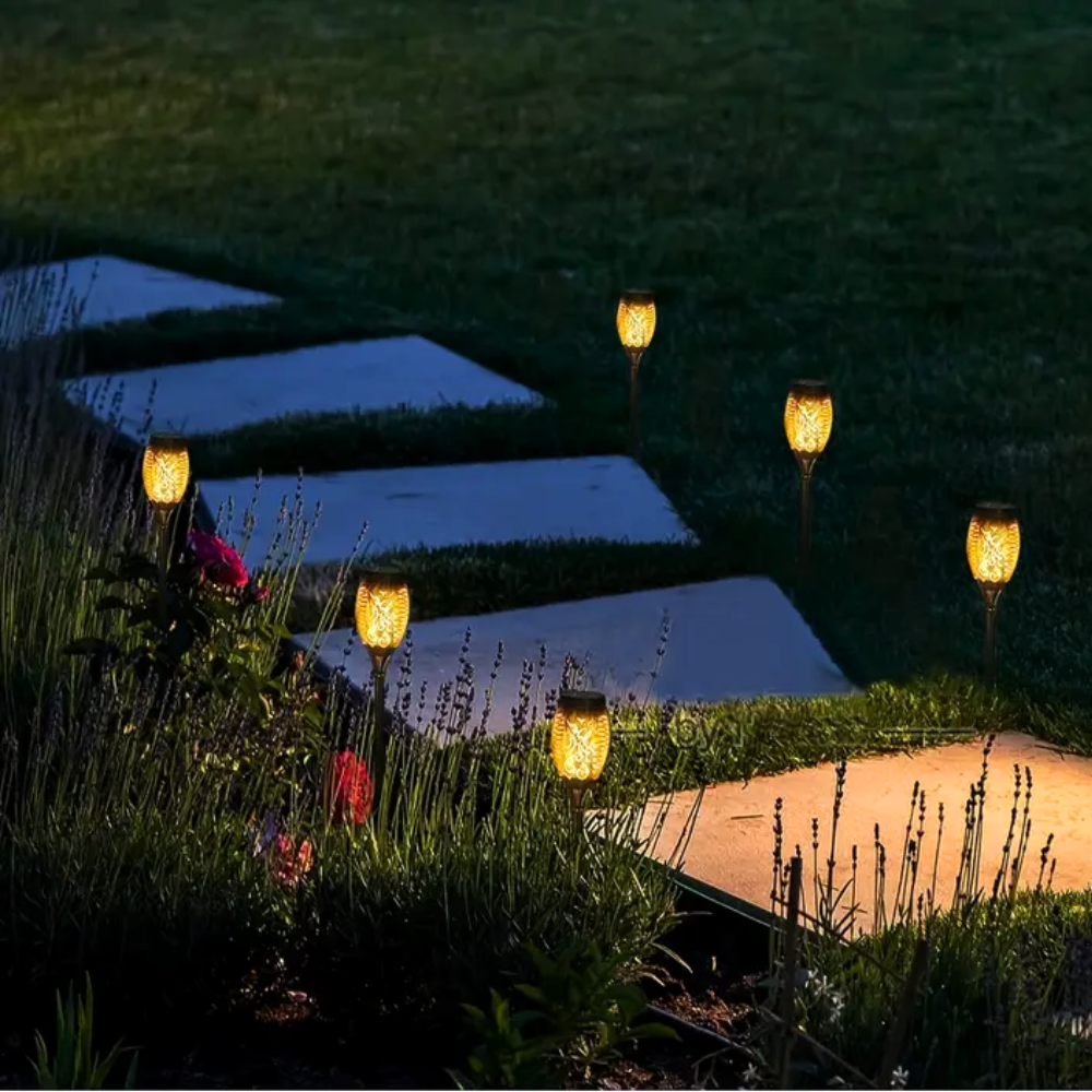 FlameLights - Solar Torch Lights Outdoor Flickering Flame, Weatherproof, Rechargeable, Garden, Patio - Warm White