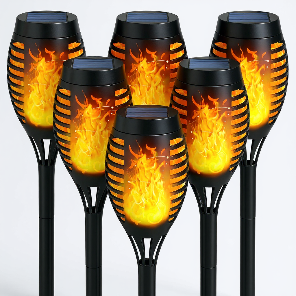 FlameLights - Solar Torch Lights Outdoor Flickering Flame, Weatherproof, Rechargeable, Garden, Patio - Warm White